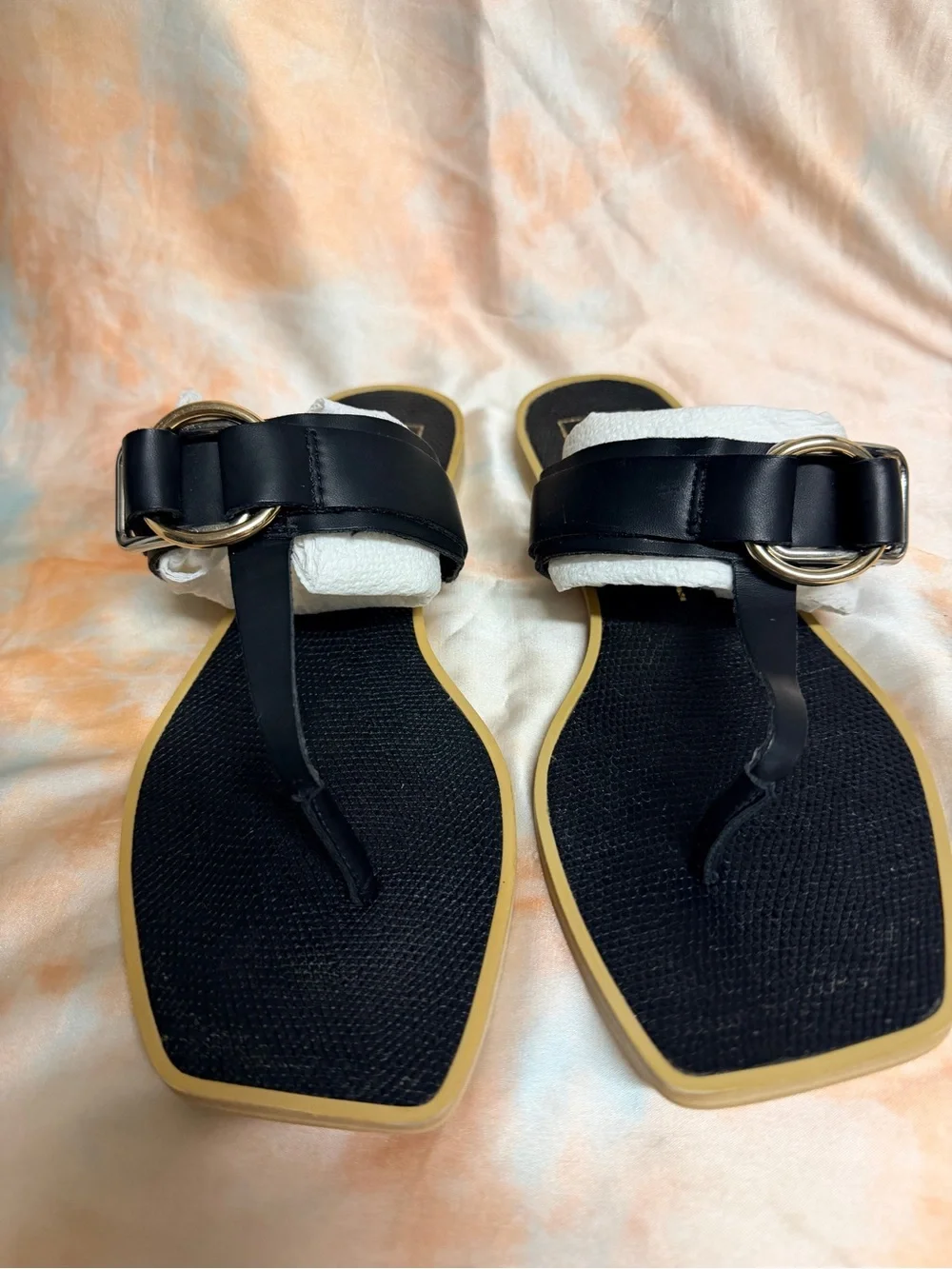 Dolce Vita Black Thong Sandals with Gold Buckle